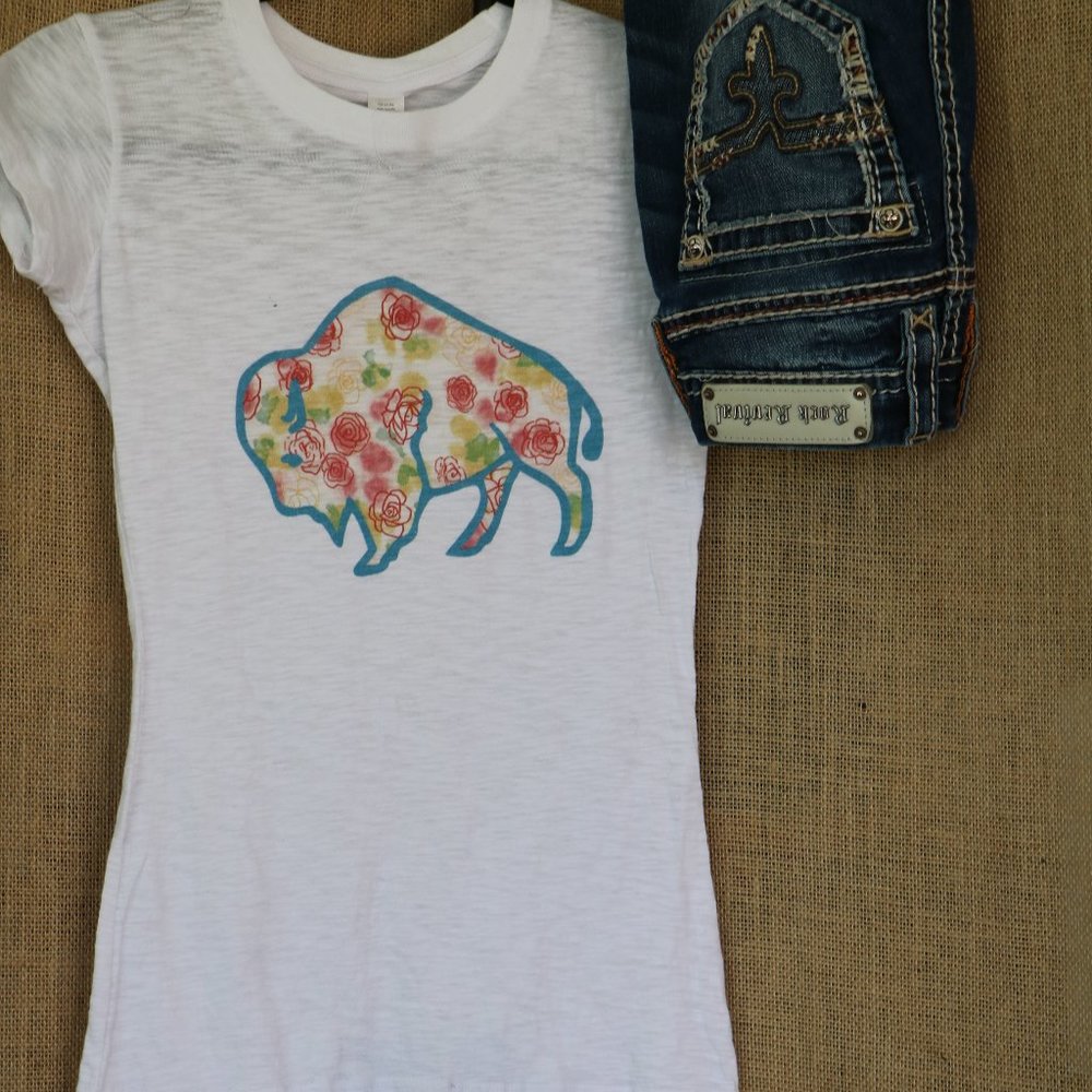 Burnout Floral Buffalo T Shirt